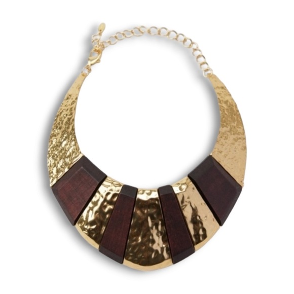 Zara Limited Edition Large Wood Necklace Wooden & Gold Tone Jewelry - Picture 1 of 7